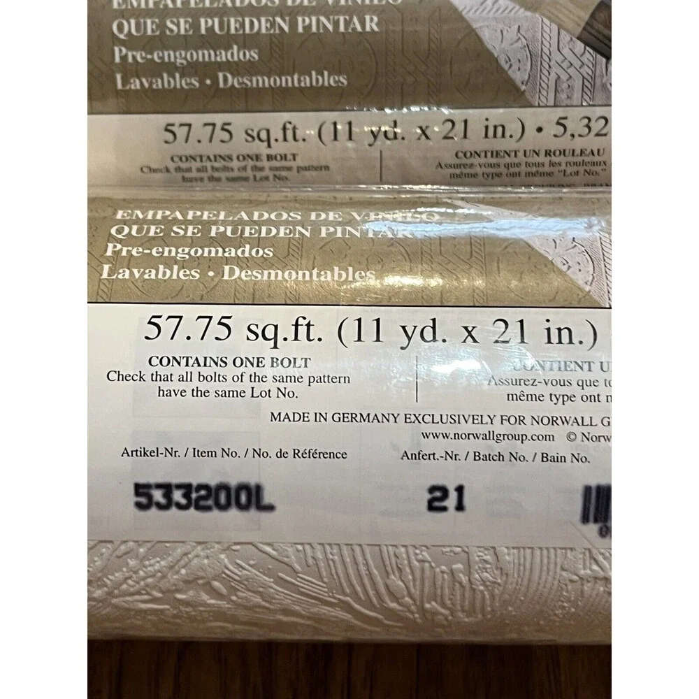 Architectural Inspirations Paintable Vinyl Wall Covering Lot Of 3 Rolls 533200L